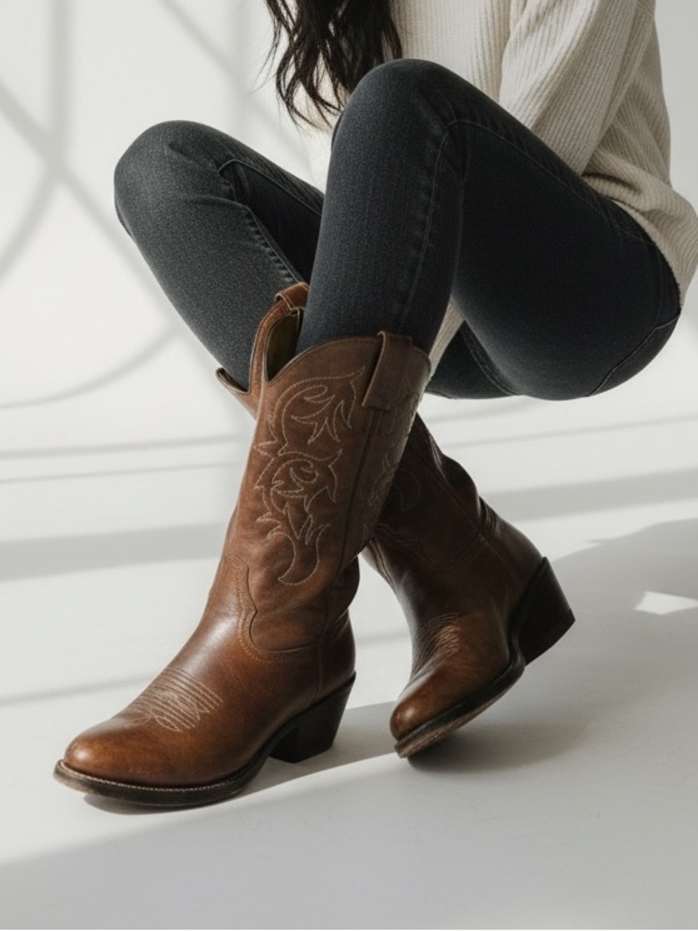 Abilene Brown Women Western Leather Cowboy Boots Woman Size 6